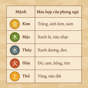 Bảng màu sắc phong thủy cửa phòng ngủ