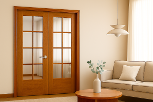 Cửa gỗ tự nhiên kết hợp kính cường lực